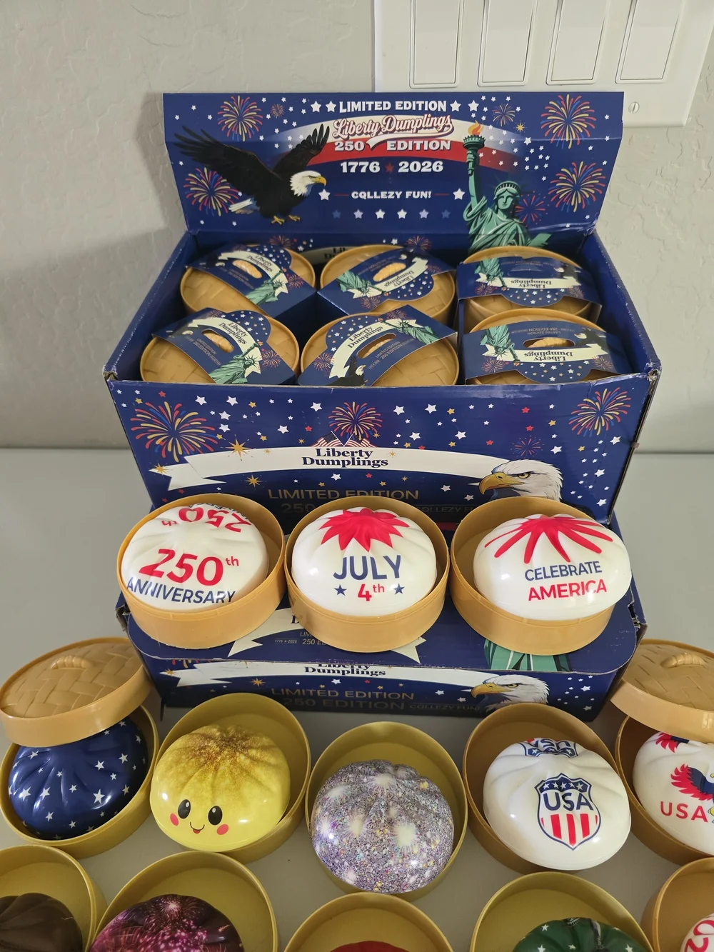 5 Random Liberty Dumplings Patriotic Squeeze Toys. July 4th Ready.